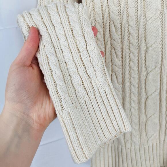 Croft & Barrow Womens S Cream Cable Knit Fisherman Quarter Zip Sweater Ski - Picture 5 of 9